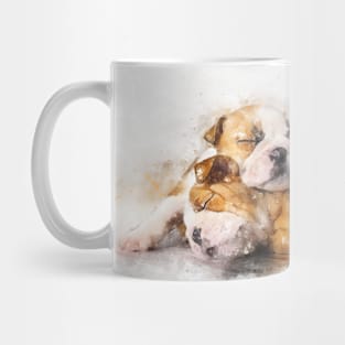 Sleeping Bulldog puppies watercolor Mug